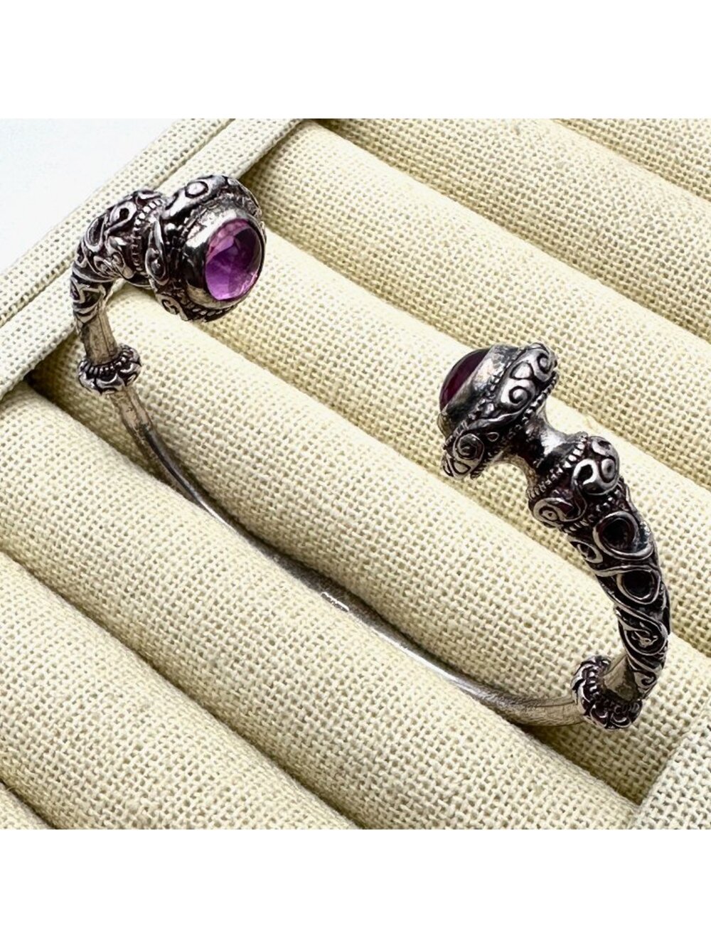 Antique European Sterling Silver Pink Sapphire Torque Torc Cuff Bracelet